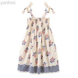Girl's Dresses Little Girls Beach Floral Dress Summer Cozy Cotton Smocked Slip dress Girls Boho Dress for Toddler Clothing 2t 3t 4t 5t 6t 7t d240423