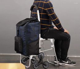 Storage Bags Shopping Cart With Stool For Elder Portable Grocery Strolley Foldable Trolley Six Wheels Trailer Oxford Stotage Bag