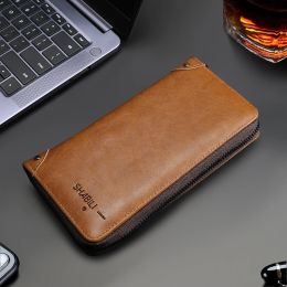 Wallets Genuine Leather Men's Wallet Clutch Bag Card Holder Long Wallets Double Zipper Large Capacity Vintage Male Purses Luxury Purse