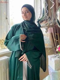 Ethnic Clothing Latest diamond beading Kimono Muslim Robe abaya syari female full length Tassel Muslim abaya Worship Service abayas Sets wy1673 d240419