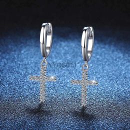 Stud Stud All Real Moissanite Cross Stud Earrings Shiny Gemstone Crucifix Ear Ring S Pure Sier Fine Jewelry Pass Diamond Test YQ231114