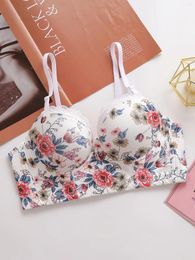 Bras Sexy Underwear For Female Push Up Bra With Steel Ring Floral Printed Brassiere 3/4 Cup Fashion And Beautiful Women Lingerie