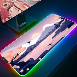 Mouse Pads Wrist Rests RGB Mouse Pad Laptop Gaming Accessiores Mousepad Tapis De Souris Pink Pastel Fuji Mause Pad Gamer Carpet with Backlit Mausepad Y240419