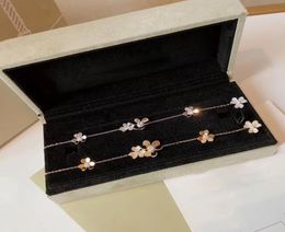 Brand Pure 925 Sterling For Women Silver Chain Clover Praty Wedding Jewellery Gold Colour Flower Bracelet 02154872038