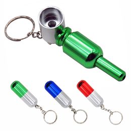 Capsule Style Metal Smoking Hand Pipe Philtre Dry Herb Tobacco Spoon Pipe with Key Chain Portable Detachable Mini Pipe Accessories