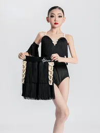 Stage Wear Kids Fringe Tassels Salsa Tango Samba Dance Costume Child Latin Dress Girls Children Ballroom Dancing Competition Clothing