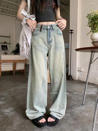 Women's Jeans Benuynffy Butterfly Diamond Wide-leg Heavy Industry Women Streetwear American Vintage Do Old Washed Y2k Baggy Pants