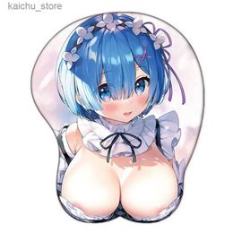 Mouse Pads Wrist Rests Rem (re zero) Anime Large Oppai Sexy Mouse Pad Cute Manga Wrist Rest 3D Silicone Gel Gamer Mat Gaming Mousepad Y240419