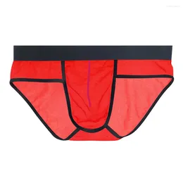 Underpants Mens Sexy Mesh Briefs Summer Middle Waist Underwear Enhance Peni Pouch Panties Scrotum Bulge Breathable