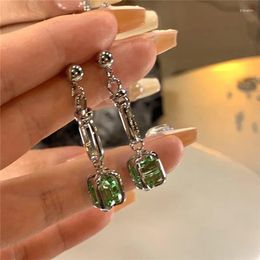 Dangle Earrings Fashion Personality Green Square Crystal 2024 Trendy Design Vintage Geometric Female Charm Jewellery Wholesale