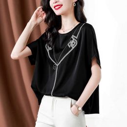 Design Inspired Embroidered Chiffon Shirt Womens Short Sleeved Summer 2024 New Western European Style Small Loose and Slimming Top