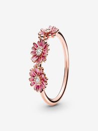 New Brand High Polish Band Ring 925 Sterling Silver Pink Daisy Flower Trio Ring For Women Wedding Rings Fashion Jewellery Accessorie9204540