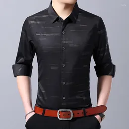Men's Casual Shirts 2024 Spring Autumn Satin Mens Luxury Long Sleeve Gold Stamping Printed Business Male Party Man 3XL