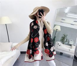 Luxury designer Black Red White Flowers Winter Blanket Scarf Warm Soft Cashmere Thicken Long Ladies Tassel Scarves Women 2021 Ponc2291918