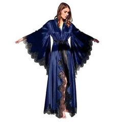 VWJ2 Women's Sleep Lounge Women Robes Sleepwear Kimono Pajamas Pure Long Black Silk Satin Lace Trim Photography Dress Wedding Bride Gown Photo Shoot d240419