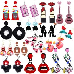 Other New Geometric Acrylic Drop Earrings For Women Hip Hop Trend Party Jewellery Tape Records Rugby Doughnuts Valentines Day 240419