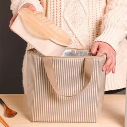 Storage Bags Lunch Bag Zipper Closure Canvas Tote Large Capacity Strip Bento With Handle Food For School