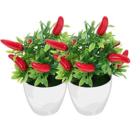 Decorative Flowers Artificial Pepper Plants Mini Fake Fruit Chili Bouquet Pot Faux Plastic Potted Simulation Bonsai Decorations Home