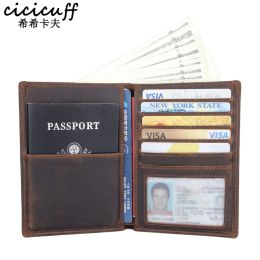 Wallets Passport Cover Genuine Leather Multifunction Credentials Bag Travel Wallet Unisex Cards Purse Ticket Holder Crazy Horse Leather