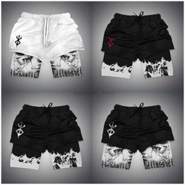 Men's Shorts Summer Anime Fitness Sexy Shorts Comfortable Man Brand Gym Boxing Sports Casual Large Shorts Double Layer 240419 240419