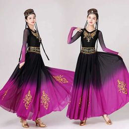 ZFZG Ethnic Clothing Xinjiang Uighur Dance Stage Performance Big Swing Practise Skirt National Dance Dress Mongolian Dance Folk Stage Performance d240419