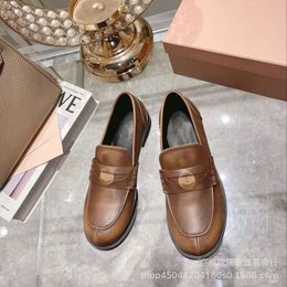 Casual Shoes Boots Early Spring Gold Coin Women's Flat Sole Single British Commuter Style Colour Block for Small Leather