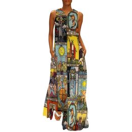 Basic Casual Dresses Vintage Moon Dress Spring Tarot Art Collage Streetwear Casual Long Dresses Women Pattern Elegant Maxi Dress Big Size 4XL 5XL 240419