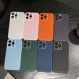 Cool Mesh Net Grid Hard Plastic Cases For Iphone 15 Pro Max 14 Plus 13 12 11 Iphone15 PC Heat Dissipation Hollow Out Camera Lens Protector Fine Hole Phone Back Cover