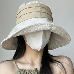 Berets Japanese Cotton Linen Large Brimmed Sun Hat Women Summer UV Resistant Fisherman Comfortable Breathable Foldable Bucket Hats