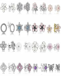 NEW 100 925 Sterling Silver ra Earrings Flower Butterfly Ear Studs charm Beads Fit Original DIY Dangler Whole factory227d46485191818