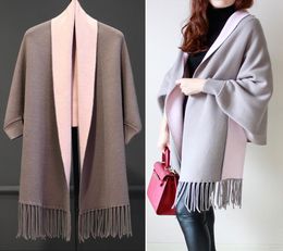 2020 Winter Fashion Brand Cashmere Twosided Scarf Women Shawl Cape Blanket Solid Foulard Fringed Long Sleeved Sweater6539821