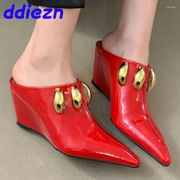 Slippers In 2024 Footwear Wedges Red Shoes For Women Mules Fashion Metal Ladies Pumps Female Slides