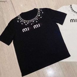 Brand Mui T Shirt Women's Mivmiv Designer High Quality Cotton Round Neck Miui Embroidery Versatile Short Sleeve Shirt Women Summer Cloth 8106