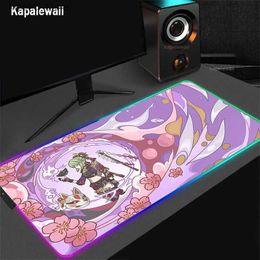 Mouse Pads Wrist Rests Genshin Impact Mouse Pad Gamer Mousepads Gaming Mousepad RGB XXL Mouse Mat Large Keyboard Mat LED Desk Pad For Computer Laptop Y240419