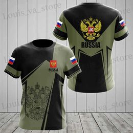 Men's T-Shirts Russia Flag Mens T-shirts Crew Neck Russian Tops 3D Print Oversized Fashion Short Slve Men Clothing T Shirt Loose Strtwear T240419