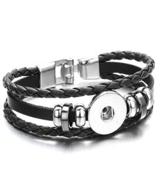 6 Colours Snap Leather Bracelet Retro Handmade Braided Leather Snap Button Bracelet Bangles fit 18MM Jewelry5017965