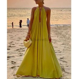 Basic Casual Dresses 2023 New Sexy Design Women Swimsuit Summer Solid Casual Sleeveless Maxi Dress Deep-V Halter Loose Swimwear Elegant Beach Wear 240419