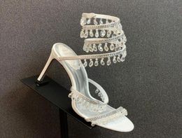 Rene Caovilla lampadario sandals cristalembellato in pelle tacchi a spillo scarpe da sera tacco di lusso caviglia wrapple4028936