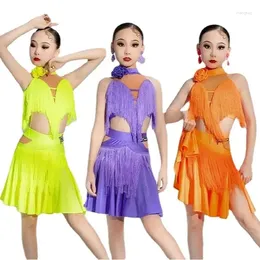 Stage Wear Children's Fringe Tango Latin Dance Costume Girls Kid Tassels Cha Samba Ballroom Dress Child Performance