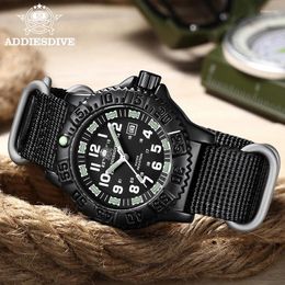 Wristwatches ADDIES Top Men's Military Watch Luminous Tube Nylon Strap Clock Luxury Stainless Steel Sports Men Quartz Wristwatch Fashion