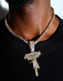 Chains Fashion Shiny Rhinestone UZI Submachine Gun Pendant Necklace For Men Women Iced Out Paved Crystal Tennis Chain Jewelry1800081