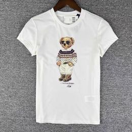 Summer new cartoon bear print classic mens short sleeved fashion trend womens high-end brand cotton T-shirt 240415
