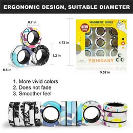 Novelty Games 9-piece magnetic ring Fidget rotating toy set with camouflage finger ADHD pressure relief magic for adults teenagers and children Q240418