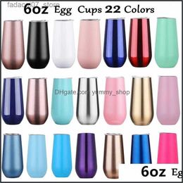 Mugs Mugs 6Oz Beer Wine Coffee 22 Colors Egg Tumblers With Lid Stainless Steel Glass Thermos Insated Water Bottle Christmas Party Drop De DhyqjQ240419