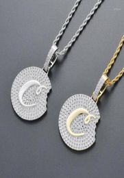 Pendant Necklaces Hip Hop Micro Pave Cubic Zirconia Iced Out Bling Gold Colour Solid Round Pendants Necklace For Men Women R62071791154304