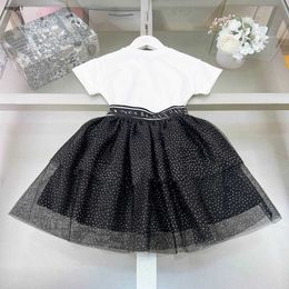 Brand girls dresses sets white t shirts with black mesh skirts high quality baby two pieces sets designer kids summer cake skirts sets