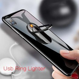 Ultra-thin Mobile Phone Holder Electronic Cigarette Lighter Portable Windproof Metal USB Charging Lighter Gift