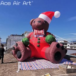 wholesale 20ft High Xmas Bear Cartoon Inflatable Sitting Bear Mascot with Gift for Christmas Decoration/Holiday Dispaly or Party Promotion/Advertisement