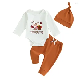 Clothing Sets Pudcoco Baby Girls Boys Thanksgiving Outfits Letter Turkey Embroidery Long Sleeve Rompers Pants Hat 3Pcs Fall Clothes Set