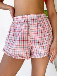 Women's Sleepwear Women Summer Casual Pajama Shorts Kawaii Plaid Boyshorts Elastic Loose Fit Button Lounge Bottoms Y2K Aesthetic Sleep